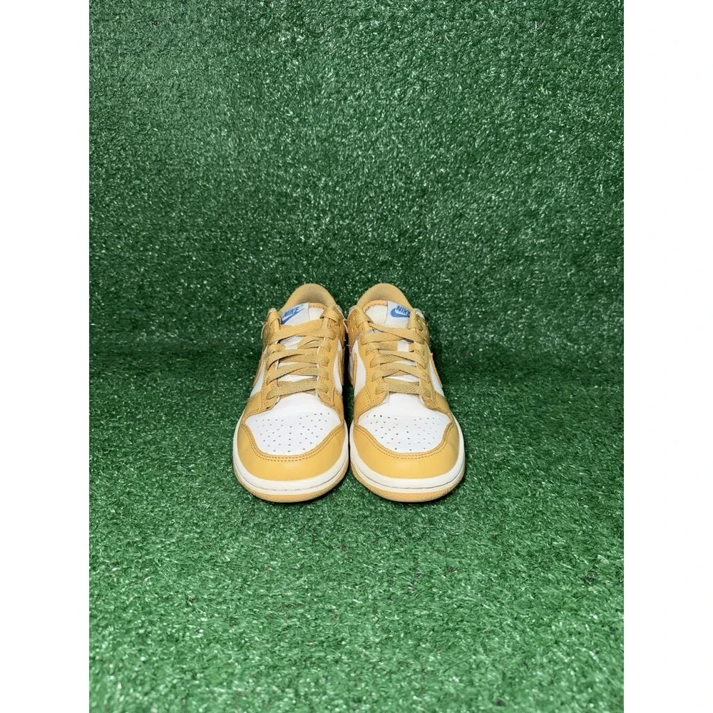 Nike Dunk Low Women Size 5.5 Yellow White Leather Casual Shoes Athletic Sneakers